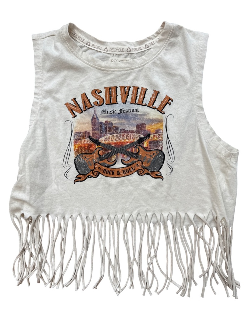 Recycle Threads Nashville Music City Festival Graphic Crop Tank Fringe Western L